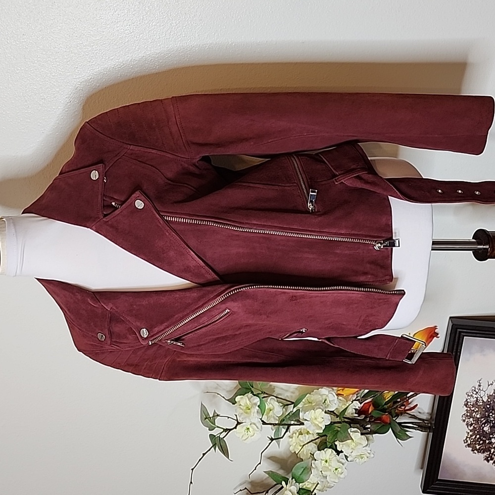 NEW LaMarque Laetica Burgundy Leather Suede Moto Biker Jacket Luxury Celeb Style - Picture 6 of 14